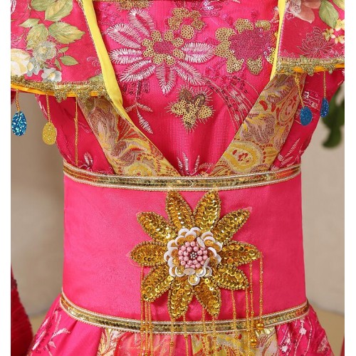 Red yellow Chinese Folk CostumeTang Empress Wu Zetian Performance Costume Princess Fairy Queen Outfit Hanfu Clothing